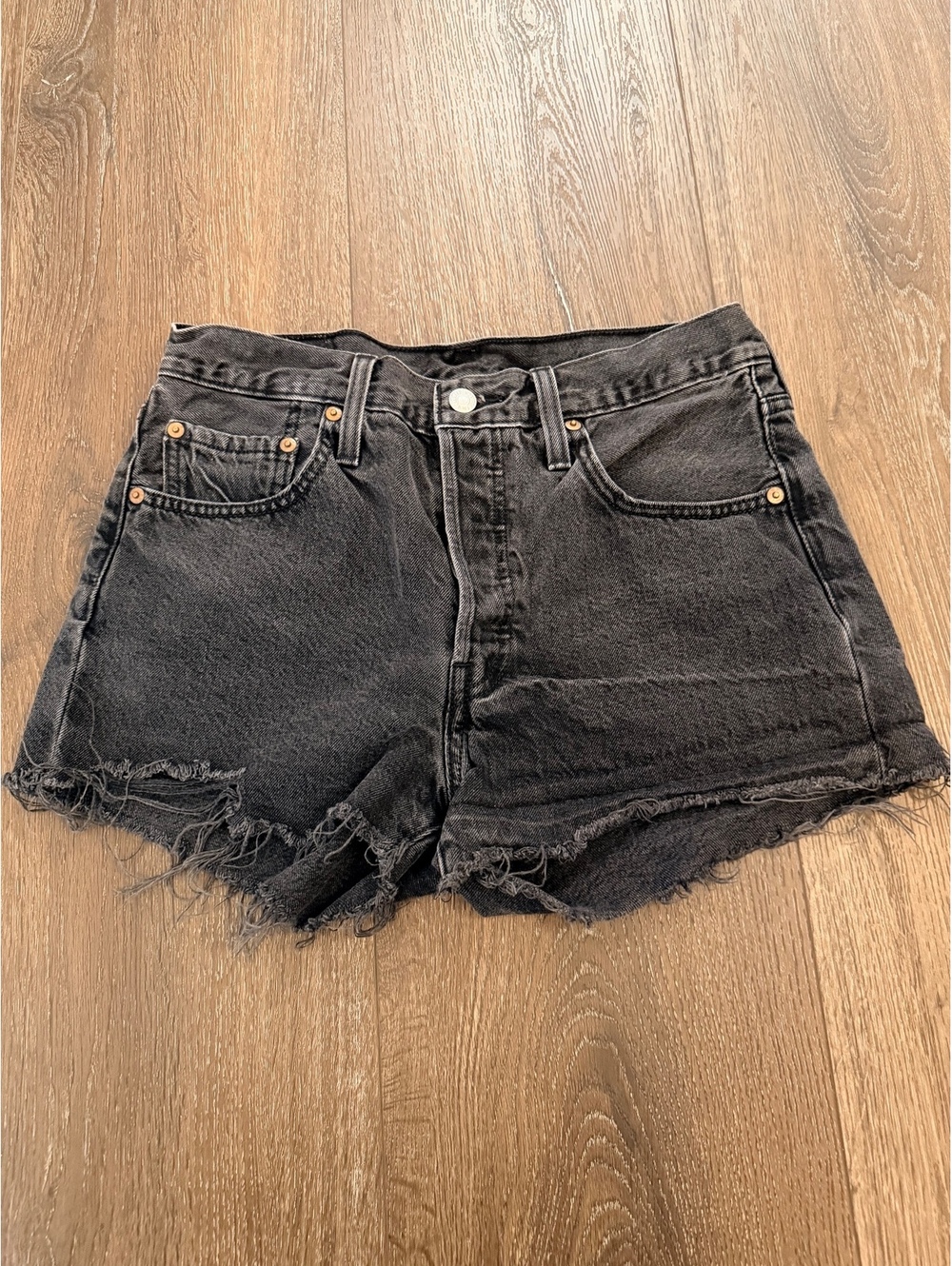 Levi’s 501 Cutoff Shorts 27 Black Denim 100% Cotton Raw Hem High Rise